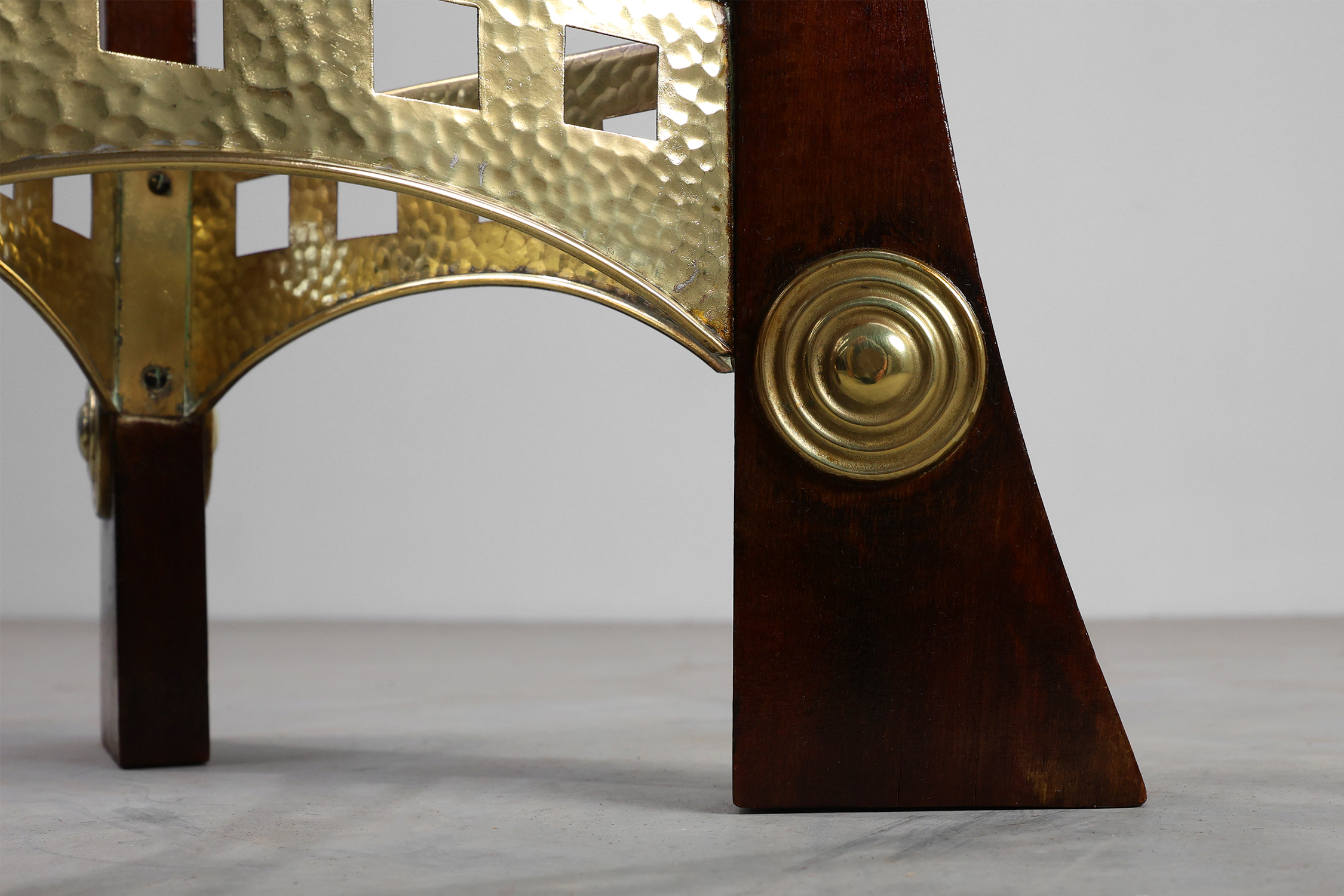 Art Nouveau Pedestal in wood and brass, Belgium, ca. 1910thumbnail